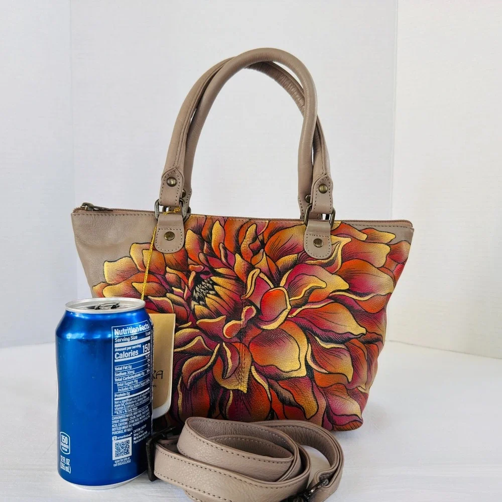 Anuschka Satchel Crossbody NEW with Tags 540-DRD-0 Dreamy Dahlias Bronze Signed